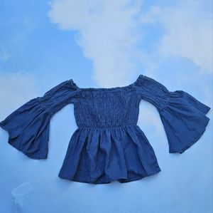 Denim Blue Smocked Blouse, Peplum Top, Cruise Top, Classy Top, Elegant Denim Top